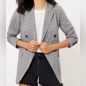 LOFT Classic Gray and light pink plaid women’s  blazer